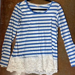 Blue and White Striped Lace Anthropologie Shirt